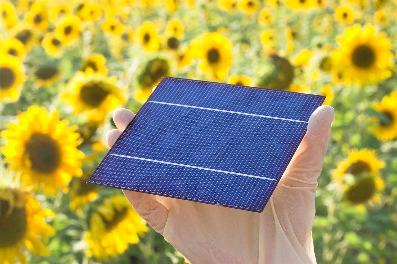 Hand held solar panel directed towards the sun